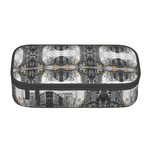 HAHAFU Love from New York Federmäppchen mit großem Fassungsvermögen, mehrere Fächer, bedruckt, wasserabweisend, Polyester, Schulbedarf-Organizer (quadratisches Design), Schwarz , Einheitsgröße von HAHAFU