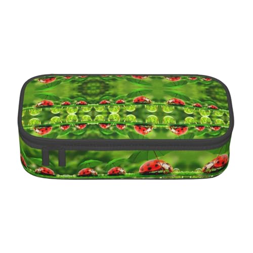 HAHAFU Lustiges Federmäppchen mit Marienkäfer mit Regenschirmen, langlebig, großes Fassungsvermögen, mit mehreren Fächern, bedruckt, wasserabweisendes Polyester, Schulbedarf-Organizer (quadratisches von HAHAFU