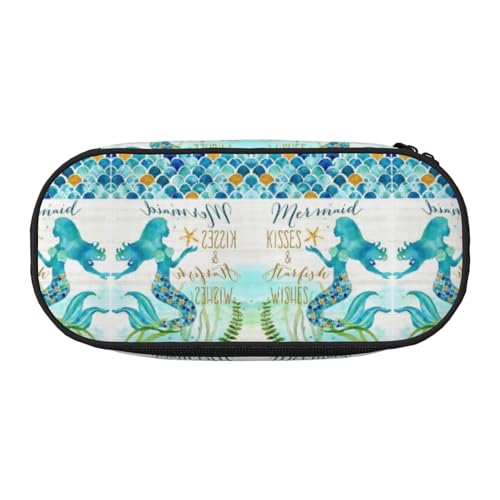 HAHAFU Meerjungfrauen-Federmäppchen mit doppeltem Reißverschluss, großes Fassungsvermögen, knautschfester Polyester-Organizer mit 4 Stiftfächern und Netztasche für Schule, Büro, Reisen von HAHAFU