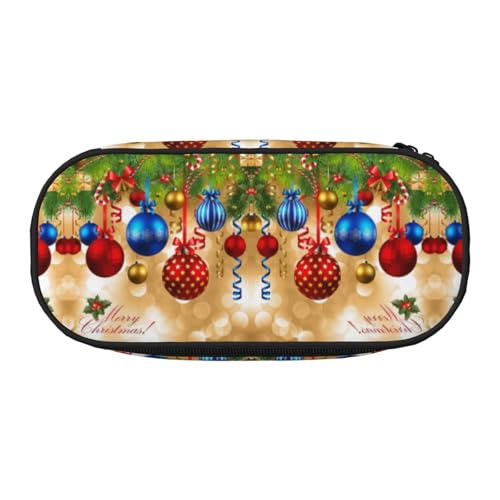 HAHAFU Merry Christmas Federmäppchen mit doppeltem Reißverschluss, großes Fassungsvermögen, knautschfestes Polyester-Organizer mit 4 Stiftfächern und Netztasche für Schule, Büro, Reisen von HAHAFU