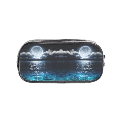 HAHAFU Moon and Sea transparentes PVC-Federmäppchen, transparente Make-up-Tasche für Schule, Büro, Reisen, Fitnessstudio, Zubehör, Organizer (komplett bedruckte Vorderseite) von HAHAFU