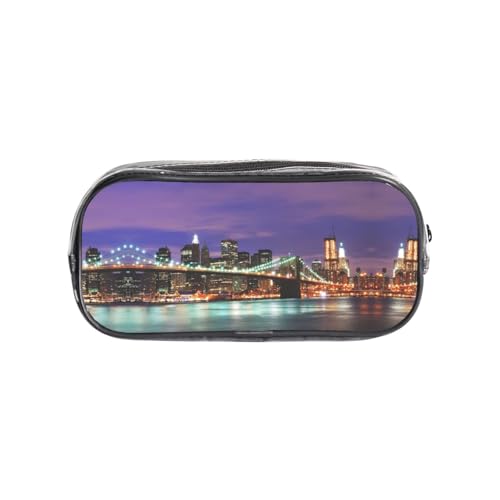 HAHAFU New York Night transparentes PVC-Federmäppchen, transparente Make-up-Tasche für Schule, Büro, Reisen, Fitnessstudio, Zubehör, Organizer (komplett bedruckte Vorderseite) von HAHAFU
