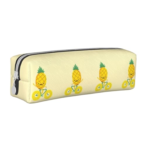 HAHAFU Niedliches Federmäppchen mit Ananas-Fahrrad, für Mädchen und Jungen, bedrucktes Leder, Schreibwaren-Organizer, Box, Schule, Büro, Federmäppchen, weiß, Einheitsgröße, Taschen-Organizer von HAHAFU