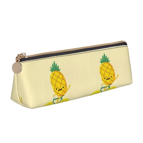 HAHAFU Niedliches Federmäppchen mit Ananas-Fahrrad, für Mädchen und Jungen, bedrucktes Leder, Schreibwaren-Organizer, Box, Schule, Bürobedarf, weiß, Einheitsgröße, Taschen-Organizer von HAHAFU