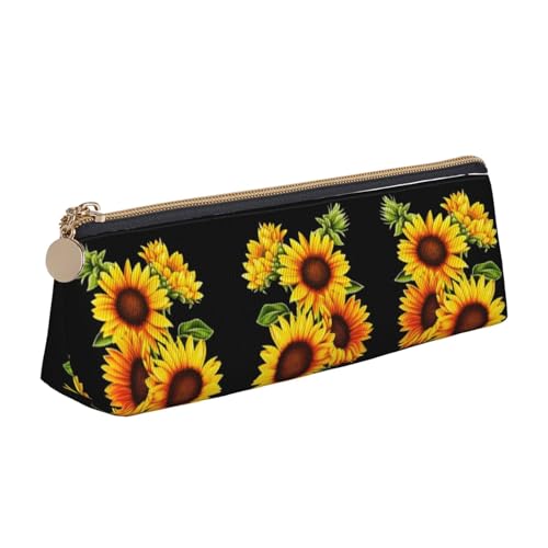 HAHAFU Niedliches Federmäppchen mit Sonnenblumen-Design für Mädchen und Jungen, bedrucktes Leder, Schreibwaren-Organizer, Box, Schule, Bürobedarf, weiß, Einheitsgröße, Taschen-Organizer von HAHAFU