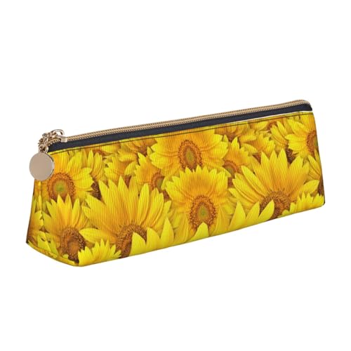 HAHAFU Niedliches Federmäppchen mit Sonnenblumen-Motiv für Mädchen und Jungen, bedrucktes Leder, Schreibwaren-Organizer, Box, Schule, Bürobedarf, weiß, Einheitsgröße, Taschen-Organizer von HAHAFU