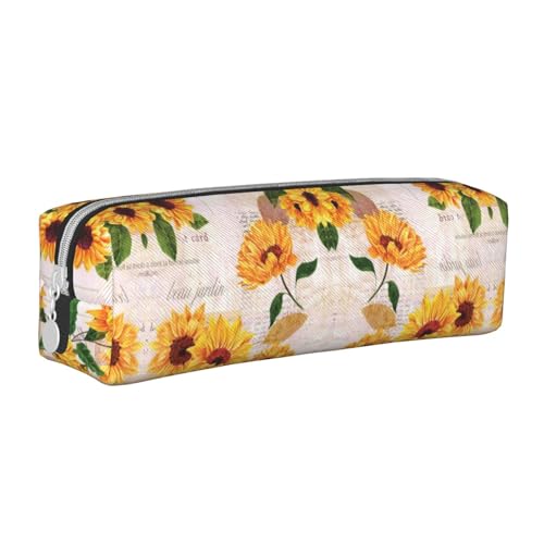 HAHAFU Niedliches Federmäppchen mit Sonnenblumenmotiv für Mädchen und Jungen, bedrucktes Leder, Schreibwaren-Organizer, Box, Schule, Büro, Federmäppchen, weiß, Einheitsgröße, Taschen-Organizer von HAHAFU