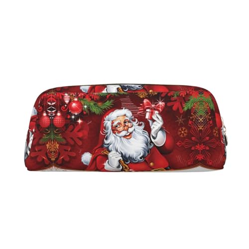 HAHAFU Niedliches Leder-Federmäppchen mit Weihnachtsmann-Motiv, für Mädchen und Jungen, bedruckt, Schreibwaren, Organizer, Tasche, Schule, Büro, Federmäppchen, gold, Einheitsgröße, Taschen-Organizer von HAHAFU