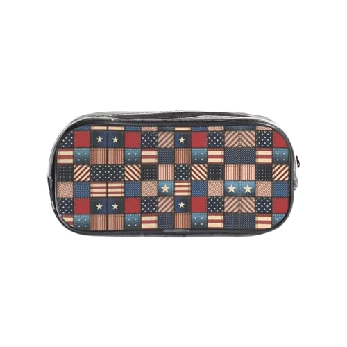 HAHAFU PVC-Federmäppchen mit amerikanischer Flagge, transparent, Make-up-Tasche für Schule, Büro, Reisen, Fitnessstudio, Zubehör, Organizer (komplett bedruckte Vorderseite) von HAHAFU