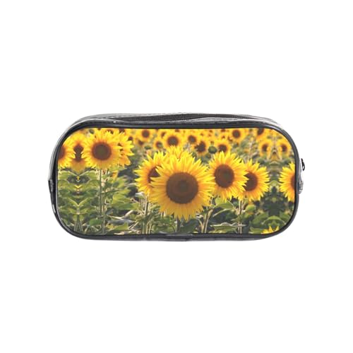 HAHAFU PVC-Federmäppchen mit gelbem Sonnenblumen-Blumenmuster, transparent, Make-up-Tasche für Schule, Büro, Reisen, Fitnessstudio, Zubehör, Organizer (komplett bedruckte Vorderseite) von HAHAFU