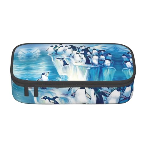 HAHAFU Penguins Federmäppchen mit großem Fassungsvermögen und mehreren Fächern, bedruckt, wasserabweisendes Polyester, Schulbedarf-Organizer (quadratisches Design), Schwarz , Einheitsgröße von HAHAFU