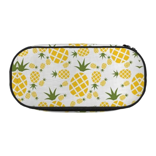 HAHAFU Pineapple Federmäppchen mit doppeltem Reißverschluss, großes Fassungsvermögen, knautschfestes Polyester-Organizer mit 4 Stiftfächern und Netztasche für Schule, Büro, Reisen (Volldruckdesign) von HAHAFU