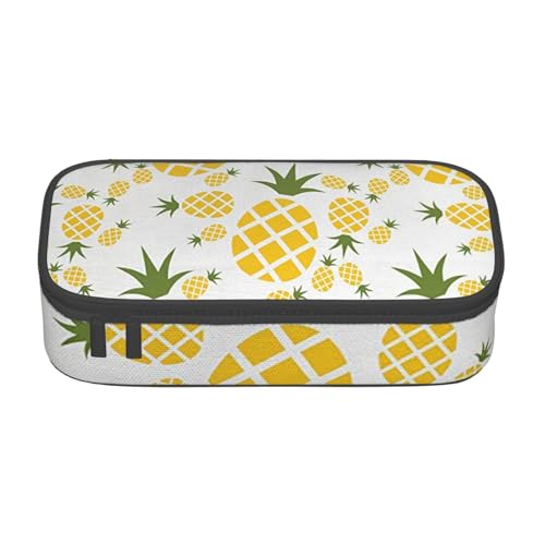 HAHAFU Pineapple Federmäppchen mit großem Fassungsvermögen, mehrere Fächer, bedruckt, wasserabweisend, Polyester, Schulbedarf-Organizer (quadratisches Design), Schwarz , Einheitsgröße von HAHAFU