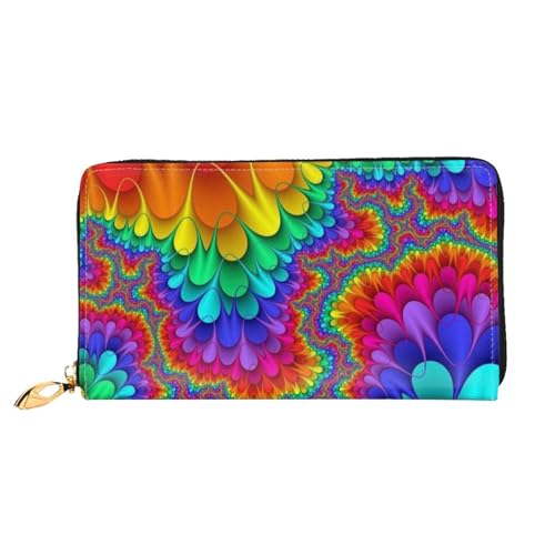 HAHAFU Rainbow Tie Dye-Red Leder Damen Geldbörsen, bedruckt, multifunktional, großes Fassungsvermögen, Reißverschluss, Handtasche, Kartenetuis, Schwarz , Einheitsgröße von HAHAFU