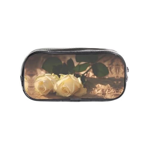 HAHAFU Romantisches Rosen-Federmäppchen, transparentes PVC-Federmäppchen, transparente Make-up-Tasche für Schule, Büro, Reisen, Fitnessstudio, Zubehör, Organizer (komplett bedruckte Vorderseite) von HAHAFU