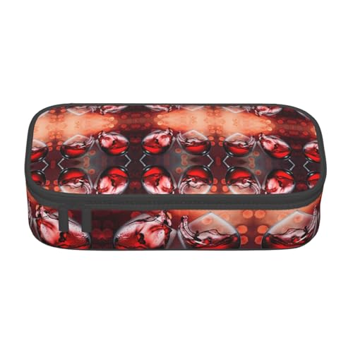 HAHAFU Rotweinglas-Federmäppchen mit mehreren Fächern, bedruckt, wasserabweisend, Polyester, Schulbedarf-Organizer (quadratisches Design), Schwarz , Einheitsgröße, Taschen-Organizer von HAHAFU