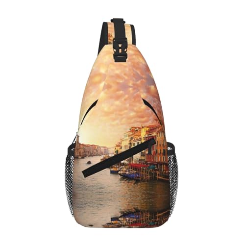 HAHAFU Schöne Venice C View leichte Umhängetasche für Herren, großes Fassungsvermögen, strapazierfähiges Polyester-Schultertasche mit verstellbarem Riemen (55–105 cm) und mehreren Taschen von HAHAFU