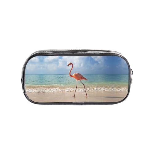 HAHAFU Schönes Flamingo-Federmäppchen, transparentes PVC-Federmäppchen, Make-up-Tasche für Schule, Büro, Reisen, Fitnessstudio, Zubehör, Organizer (komplett bedruckte Vorderseite) von HAHAFU