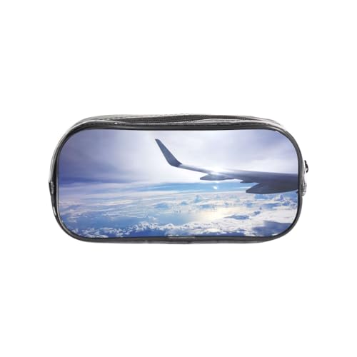 HAHAFU Schönes transparentes PVC-Federmäppchen im Flugzeug, transparente Make-up-Tasche für Schule, Büro, Reisen, Fitnessstudio, Zubehör (komplett bedruckte Vorderseite) von HAHAFU