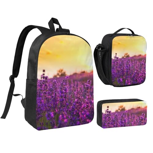 HAHAFU Schulrucksack-Set mit Federmäppchen und Lunchtasche, passendes Druckdesign, strapazierfähiges Polyester, Schultasche für Kinder, Teenager, Jungen, Mädchen, 43,2 cm, Lavendelfarben, Schwarz HAHAFU Schulrucksack-Set mit Federmäppchen und Lunchtasche, passendes Druckdesign, strapazierfähiges Polyester, Schultasche für Kinder, Teenager, Jungen, Mädchen, 43,2 cm, Lavendelfarben, Schwarz von HAHAFU