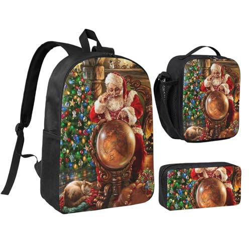 HAHAFU Schulrucksack-Set mit Weihnachtsmann, 43,2 cm, mit Federmäppchen und Lunchtasche, passendes Druckdesign, strapazierfähiges Polyester, Schultasche für Kinder, Teenager, Jungen, Mädchen, Schwarz HAHAFU Schulrucksack-Set mit Weihnachtsmann, 43,2 cm, mit Federmäppchen und Lunchtasche, passendes Druckdesign, strapazierfähiges Polyester, Schultasche für Kinder, Teenager, Jungen, Mädchen, Schwarz von HAHAFU