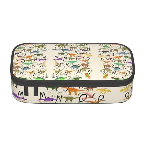 HAHAFU Stilvolle Lernalphabete mit Dinosauriern, langlebig, großes Fassungsvermögen, Federmäppchen mit mehreren Fächern, bedrucktes wasserabweisendes Polyester, Schulbedarf-Organizer (quadratisches von HAHAFU