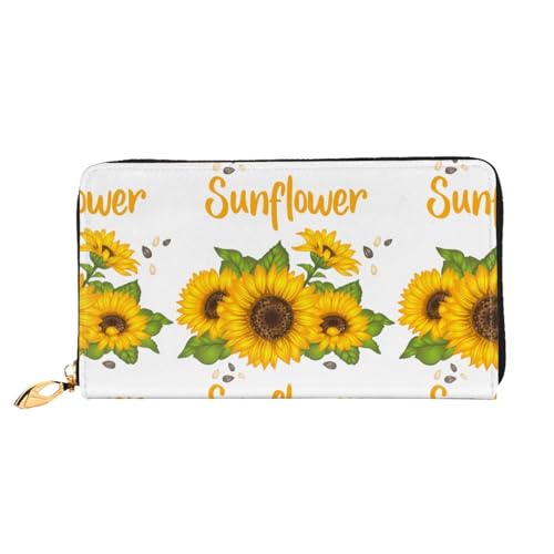 HAHAFU Sunflower Damen-Geldbörse, Leder, bedruckt, multifunktional, großes Fassungsvermögen, Reißverschluss, Kartenetuis, Schwarz , Einheitsgröße von HAHAFU