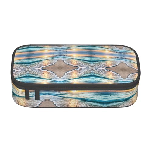 HAHAFU Sunrise Federmäppchen mit großem Fassungsvermögen und mehreren Fächern, bedruckt, wasserabweisend, Polyester, Schulbedarf-Organizer (quadratisches Design), Schwarz , Einheitsgröße von HAHAFU