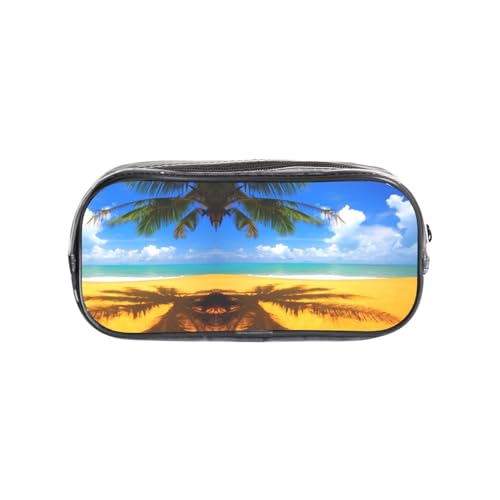 HAHAFU Sunset Palm Clear PVC-Federmäppchen, transparente Make-up-Tasche für Schule, Büro, Reisen, Fitnessstudio, Zubehör, Organizer (komplett bedruckte Vorderseite) von HAHAFU