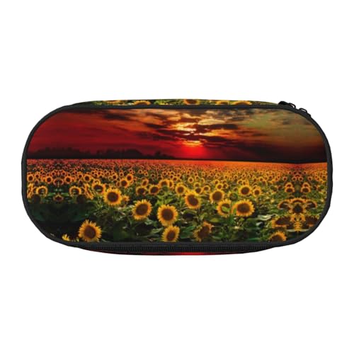 HAHAFU Sunset Sunset Sunflower Federmäppchen mit doppeltem Reißverschluss, großes Fassungsvermögen, knautschfestes Polyester-Organizer mit 4 Stiftfächern und Netztasche für Schule, Büro, Reisen von HAHAFU