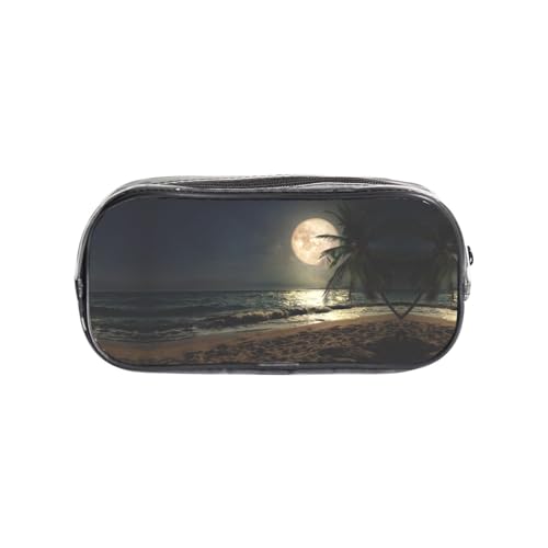 HAHAFU Transparentes PVC-Federmäppchen, Motiv: tropische Strandpalme, transparent, Make-up-Tasche für Schule, Büro, Reisen, Fitnessstudio, Zubehör, Organizer (komplett bedruckte Vorderseite) von HAHAFU