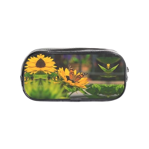 HAHAFU Transparentes PVC-Federmäppchen mit Sonnenblumen-Schmetterlingen, transparente Make-up-Tasche für Schule, Büro, Reisen, Fitnessstudio, Zubehör (komplett bedruckte Vorderseite) von HAHAFU