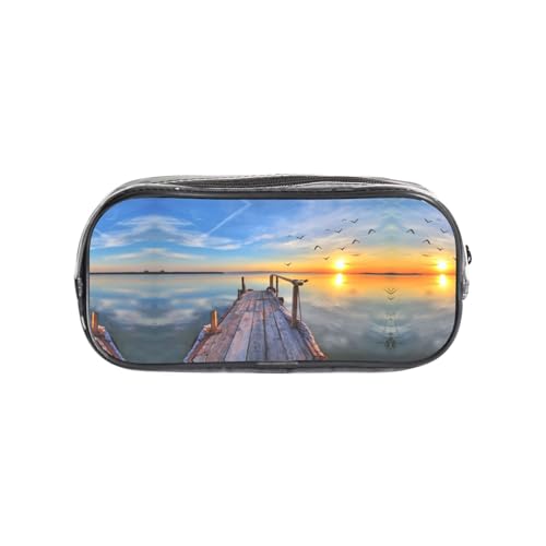 HAHAFU Transparentes PVC-Federmäppchen mit Sonnenuntergang-Landschaft, transparente Make-up-Tasche für Schule, Büro, Reisen, Fitnessstudio, Zubehör (komplett bedruckte Vorderseite) von HAHAFU