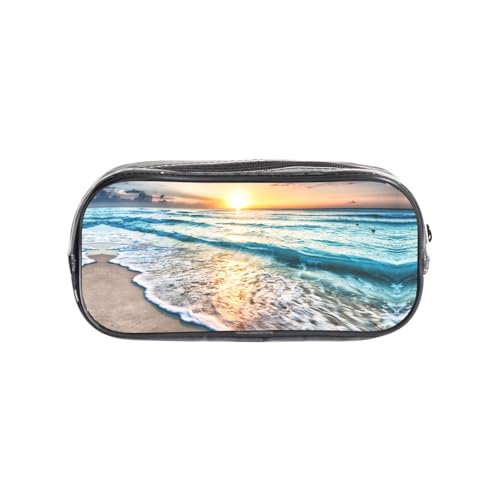 HAHAFU Transparentes PVC-Federmäppchen mit Strand-Sonnenuntergang, transparente Make-up-Tasche für Schule, Büro, Reisen, Fitnessstudio, Zubehör (komplett bedruckte Vorderseite) von HAHAFU