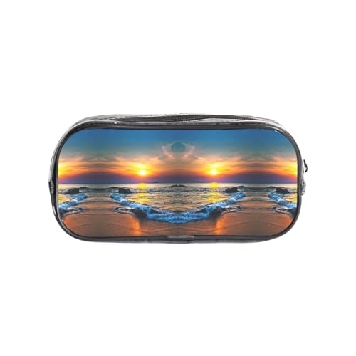 HAHAFU Transparentes PVC-Federmäppchen mit Strand und Sonnenuntergang, transparente Make-up-Tasche für Schule, Büro, Reisen, Fitnessstudio, Zubehör (komplett bedruckte Vorderseite) von HAHAFU