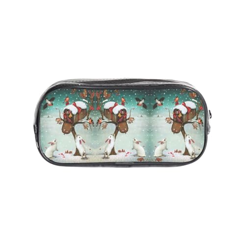 HAHAFU Transparentes PVC-Federmäppchen mit Weihnachts-Hasen-Motiv, transparente Make-up-Tasche für Schule, Büro, Reisen, Fitnessstudio, Zubehör (komplett bedruckte Vorderseite) von HAHAFU