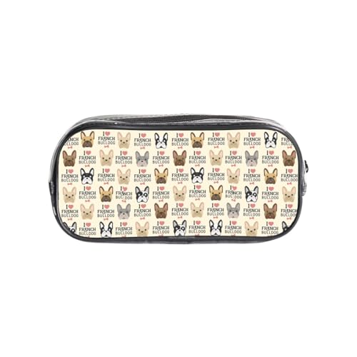 HAHAFU Transparentes PVC-Federmäppchen mit französischem Hund, Make-up-Tasche für Schule, Büro, Reisen, Fitnessstudio, Zubehör, Organizer (komplett bedruckte Vorderseite) von HAHAFU