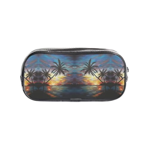 HAHAFU Transparentes PVC-Federmäppchen mit tropischem Sonnenuntergang, transparente Make-up-Tasche für Schule, Büro, Reisen, Fitnessstudio, Zubehör (komplett bedruckte Vorderseite) von HAHAFU