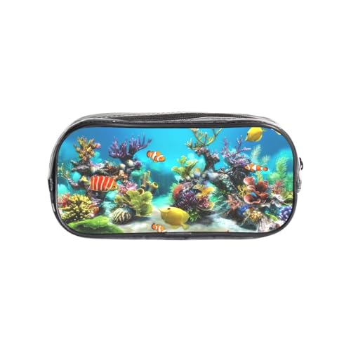 HAHAFU Transparentes PVC-Federmäppchen mit tropischen Fischen, transparente Make-up-Tasche für Schule, Büro, Reisen, Fitnessstudio, Zubehör, Organizer (komplett bedruckte Vorderseite) von HAHAFU