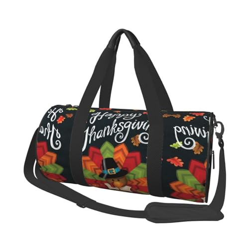 Happy Thanksgiving Truthahn-Reisetasche, Organizer, Sporttasche, Turnbeutel, großer Druck, Polyester, Schultertasche für Damen und Herren, Schwarz , Einheitsgröße von HAHAFU