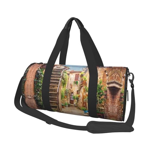 Italienische Straßen-Reisetasche, Organizer, Sporttasche, Turnbeutel, großer Druck, Polyester, Schultertasche für Damen und Herren, Schwarz , Einheitsgröße von HAHAFU