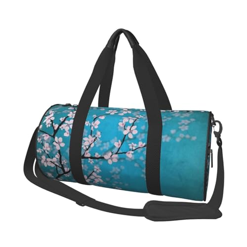 Japanische Kirschblumen-Reisetasche, Organizer, Sporttasche, Turnbeutel, großer Druck, Polyester, Schultertasche für Damen und Herren, Schwarz , Einheitsgröße von HAHAFU