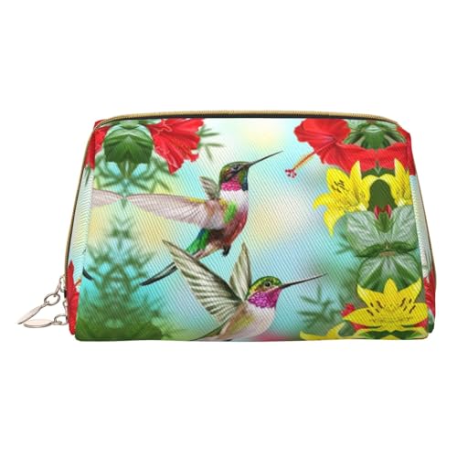 Kosmetiktasche, Motiv: Kolibri, rote Blume, Hibiskus, Reise-Kosmetiktasche, bedrucktes Leder, wasserdicht, Reise-Make-up-Organizer, weiß, Einheitsgröße von HAHAFU