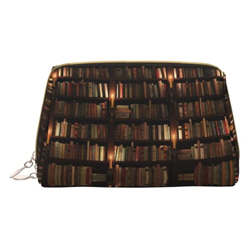 Kosmetiktasche für Bücherzimmer, Bibliothek, personalisierbar, bedrucktes Leder, wasserdicht, Reise-Make-up-Organizer, weiß, Einheitsgröße von HAHAFU