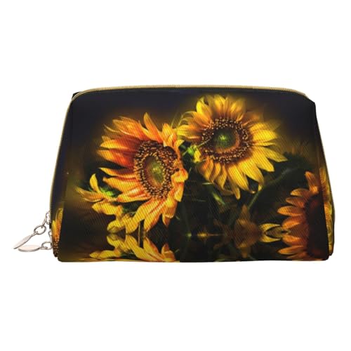 Kosmetiktasche mit Sonnenblumen-Motiv, personalisierbar, bedrucktes Leder, wasserdicht, Reise-Make-up-Organizer, weiß, Einheitsgröße von HAHAFU