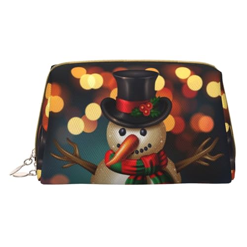 Kosmetiktasche mit weihnachtlichem Schneemann, personalisierbar, bedrucktes Leder, wasserdicht, Reise-Make-up-Organizer, weiß, Einheitsgröße von HAHAFU