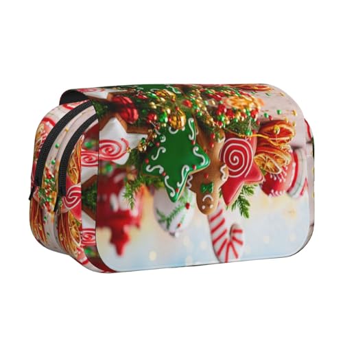 Lebkuchenmann-Süßigkeiten-Federmäppchen, doppelschichtig, großes Fassungsvermögen (für 50 Stifte/Bleistifte), Volldruck, strapazierfähiges Polyester, Schul- und Bürobedarf von HAHAFU