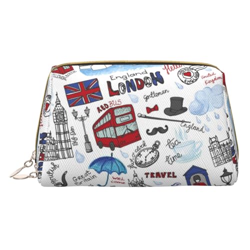 London Make-up-Tasche, Reise-Kosmetiktasche, bedrucktes Leder, wasserdicht, Reise-Make-up-Organizer, weiß, Einheitsgröße von HAHAFU