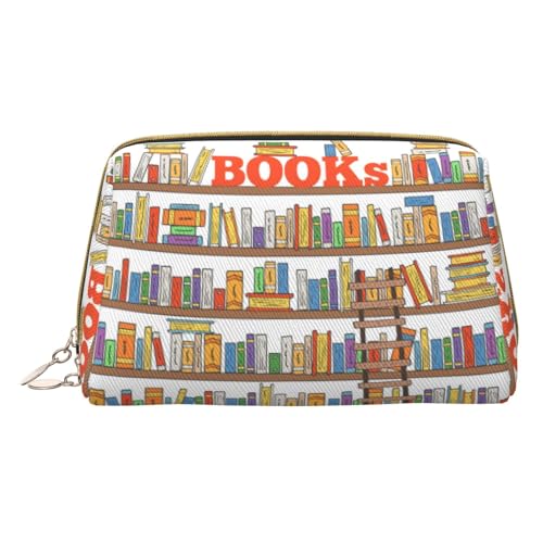 Lustige Bücherregale Kollektion und Leiter personalisierte Make-up-Tasche, Reise-Kosmetiktasche, bedrucktes Leder, wasserdicht, Reise-Make-up-Organizer, weiß, Einheitsgröße von HAHAFU