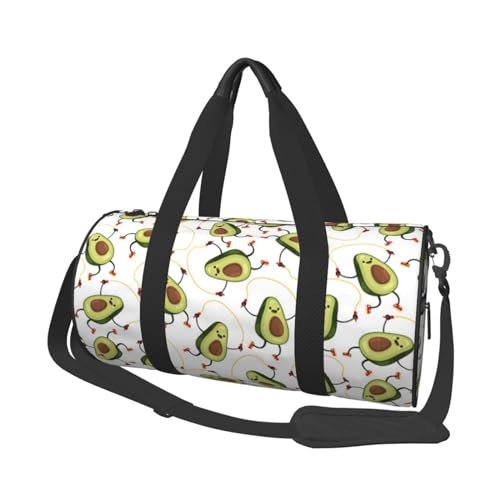 Lustige Cartoon-Avocados Reisetasche, Organizer, Sporttasche, Turnbeutel, großer Druck, Polyester, Schultertasche für Damen und Herren, Schwarz , Einheitsgröße von HAHAFU